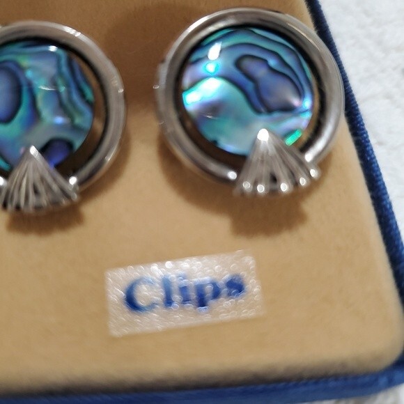 Sea Opal clip on paua shell earrings by Anzac NEW - Picture 5 of 8